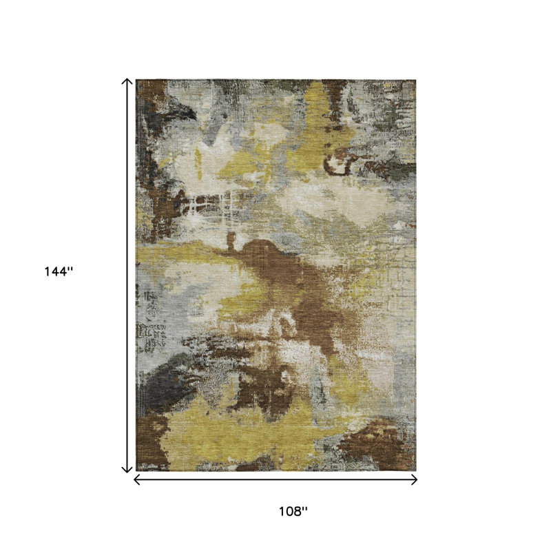 Tapis intérieur/extérieur lavable à motifs abstraits brun, gris et taupe, 2,74 m x 3,66 m