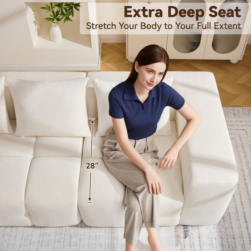 Modular Loveseat With 12.4" W Arms, Compressed No-Frame Sofa, Beige, 3