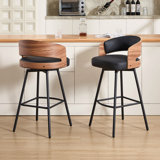 Modern Swivel Faux Leather Counter Stools with Bentwood Back