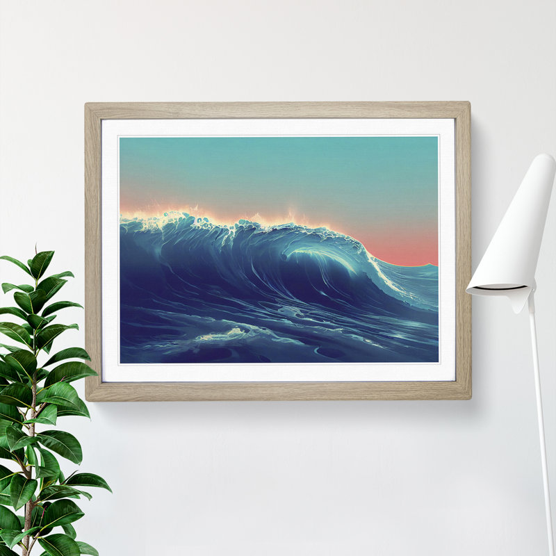 XH1022-6465X Ocean Wave Sunset Vol.4 - Single Picture Frame Print, 34cm H x 46cm W, Oak