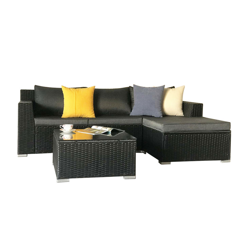 Ensemble de sièges modulaires 3 pièces en rotin Teagan, Noir