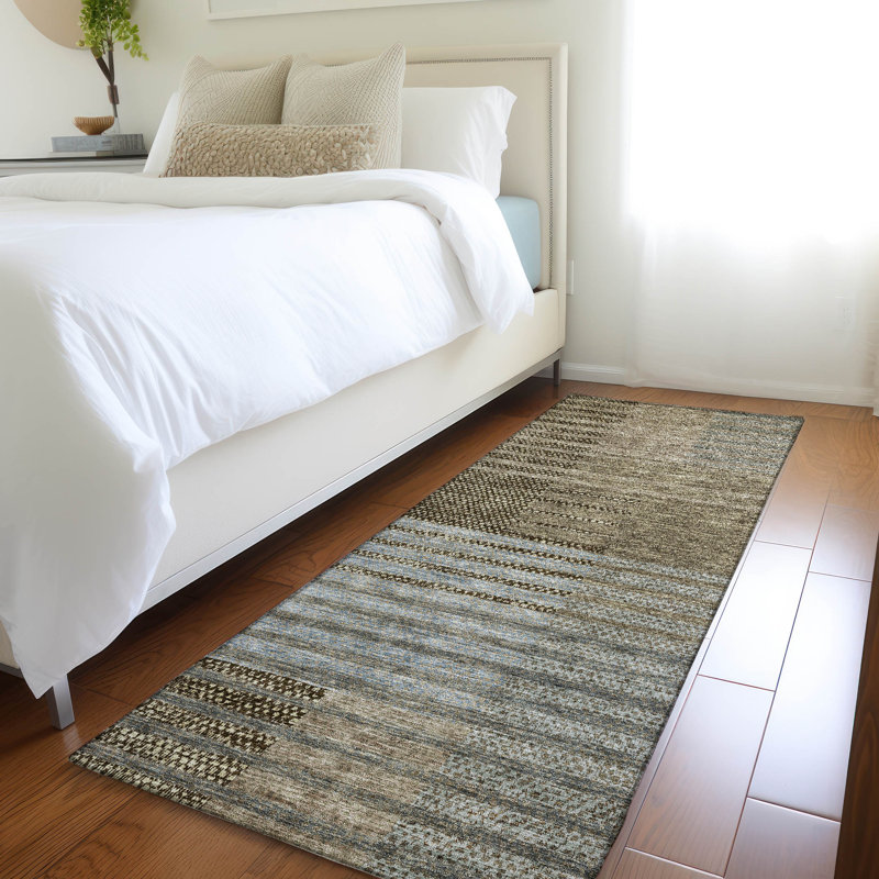 Tapis taupe Prisco lavable à la machine de qualité supérieure, Tapis de couloir 2 pi 3 po x 7 pi 6 po