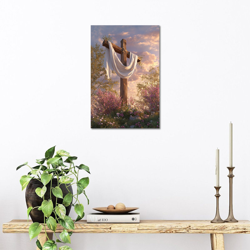  Art mural de Pâques - toile de printemps, décoration murale, œuvre d'art religieuse chrétienne pour la maison, peinture tendue avec cadre en pin, 12 po x 16 po