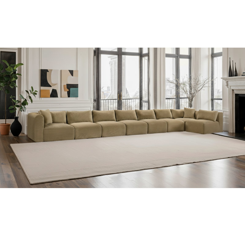 Canapé modulaire en L Carmean Performance, Velours côtelé texturé Camel, 6 sans accoudoirs, 2 en coin