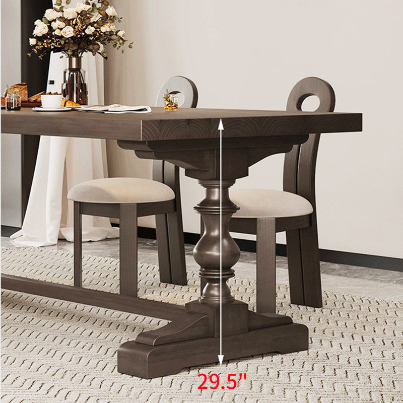 American style retro solid wood dining table set, 29.5"H x 62.9"L x 27.5"W