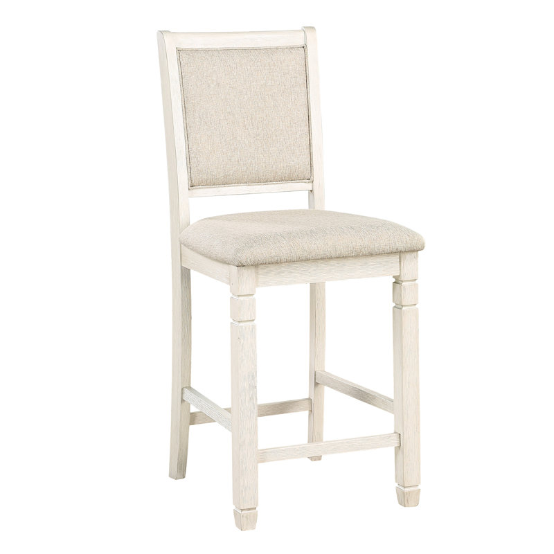 Chaises à hauteur de comptoir blanc antique - tissu texturé rembourré pour salle à manger rembourrée 2 pièces