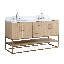 Meuble-lavabo sur pied moderne Lima en chêne clair de marque Tennant, 60 pouces, double lavabo, comptoir en quartz blanc, entièrement assemblé