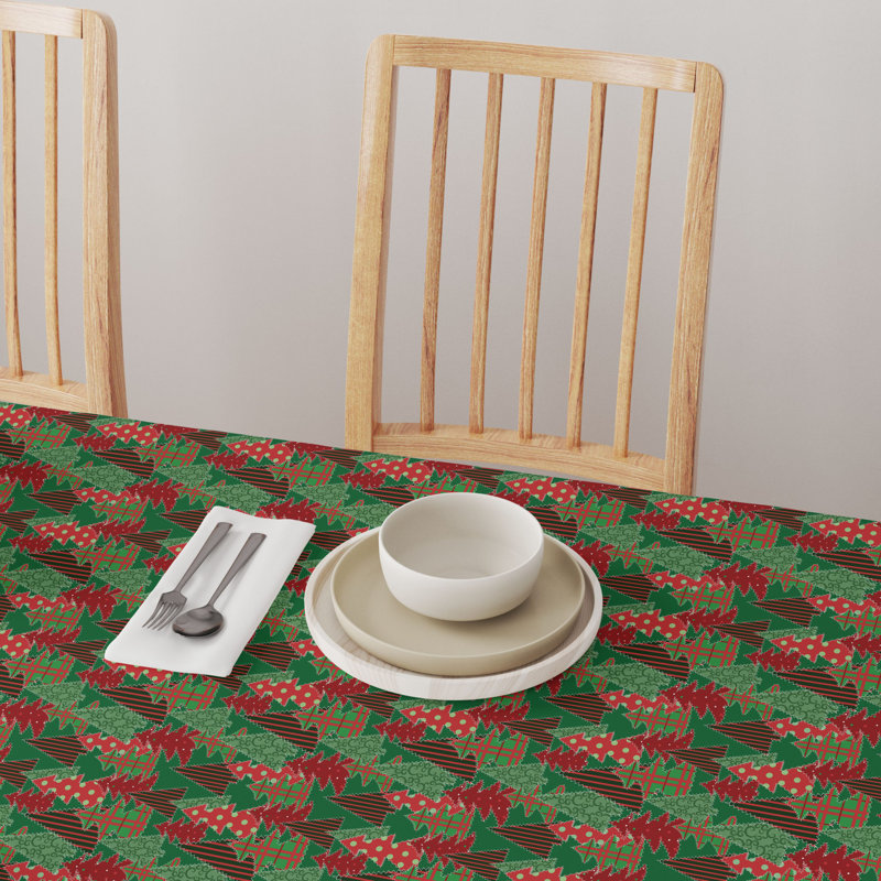 Elizabeth-Rose  Rectangular Tablecloth, 100% Cotton, Christmas Tree Patchwork, 84" x 60"
