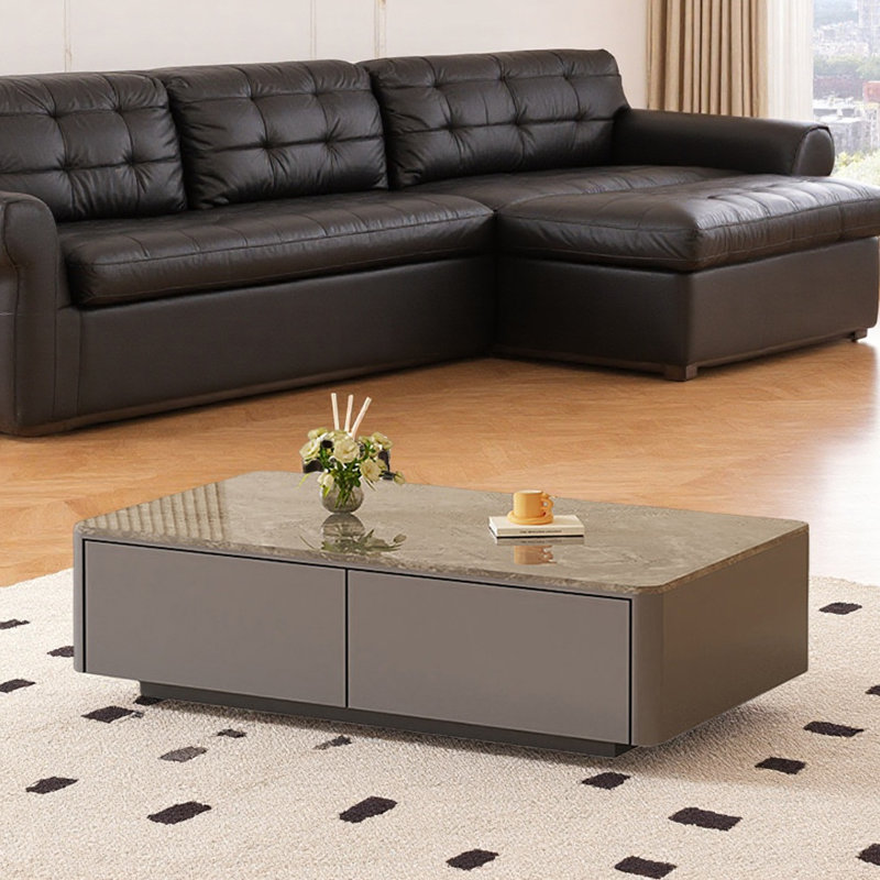 Table basse sur pied Modern Light Luxury, Blanc / Gris, 14.17" H x 55.1" L x 23.62" W