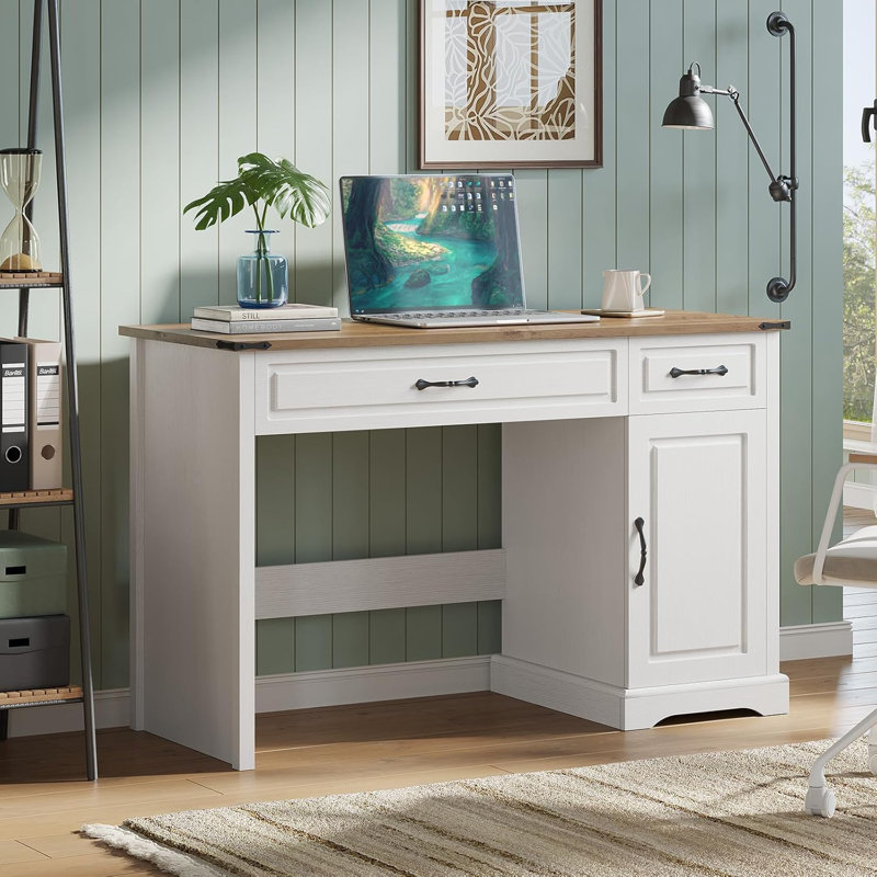 47" Farmhouse Executive Desk, Rustic Home Office Desk with Drawers and Storage Cabinet, Wood Computer Desks Writing Workstation for Home Office and Study