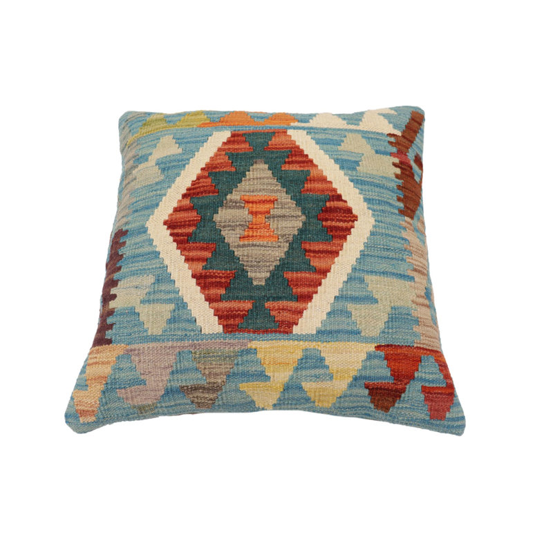 Coussin en kilim Tribal Miller, H 20 po x l 20 po, Bleu / rouille / beige / vert