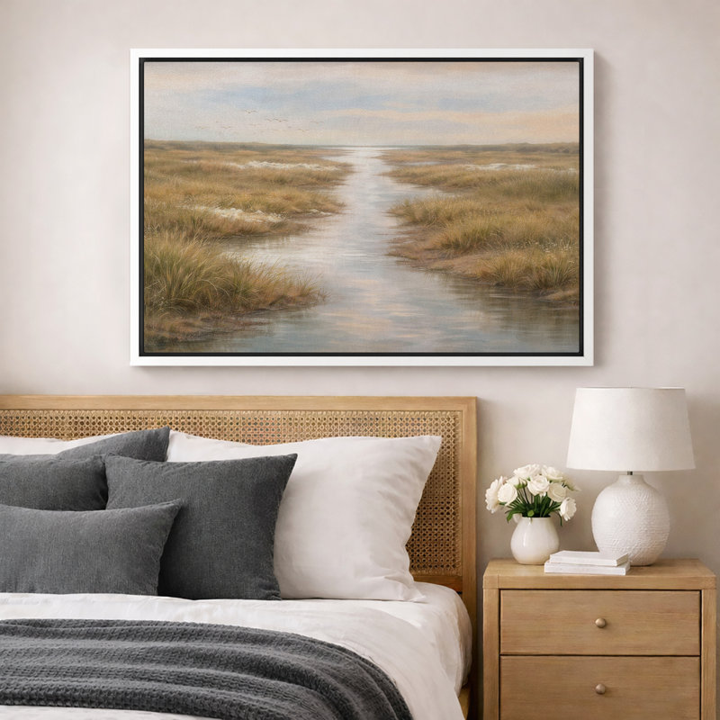«Golden Marsh Path», œuvre d'art sur un paysage de marais tranquille, impression encadrée sur toile, H 24 po x l 36 po
