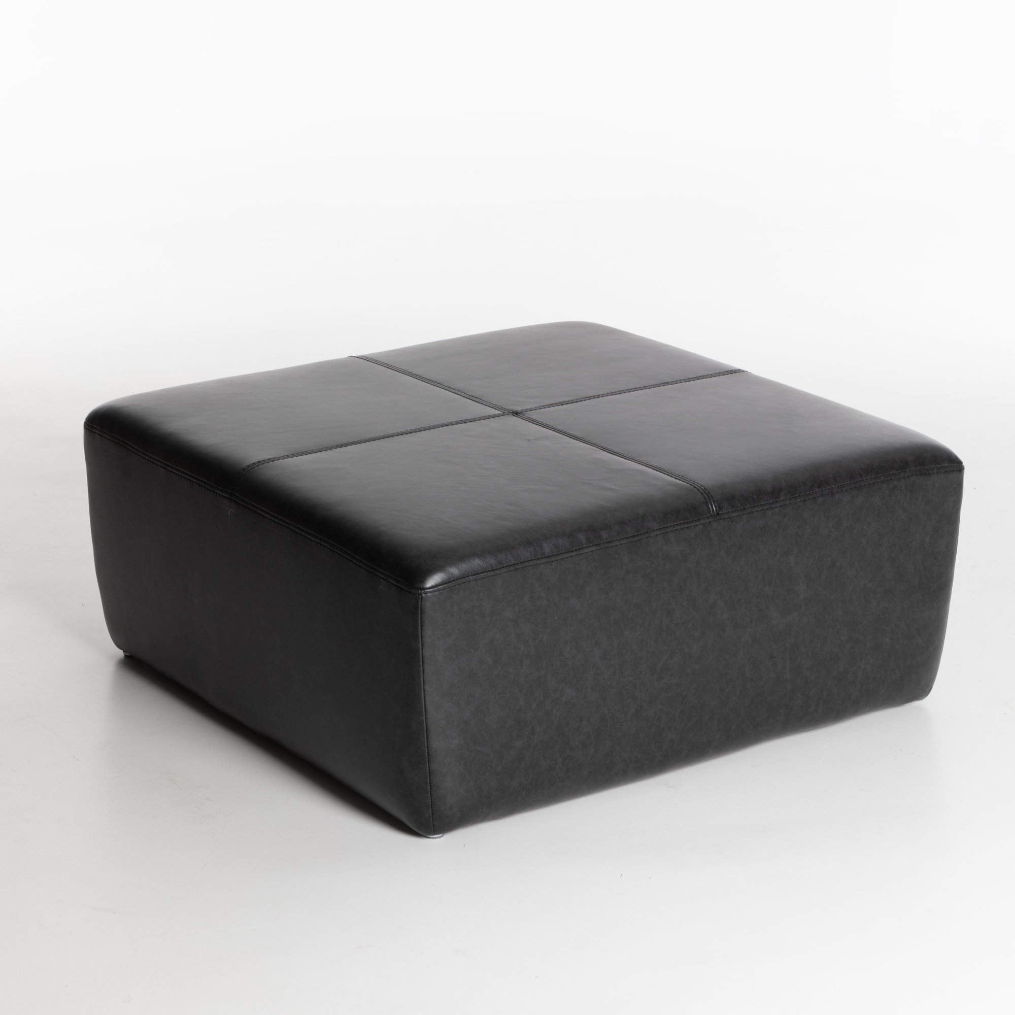  Hartwell 35" Square Genuine Leather Ottoman, Onyx Genuine Leather