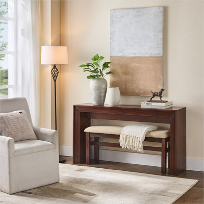 Solid Wood Fluted Bar Table Set with Fabric Upholstered Stools, 2-Person Counter Height Dining Set for Breakfast Nook