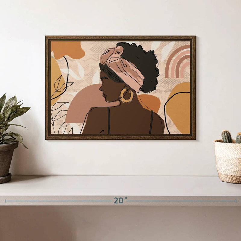 Boho, fille africaine, 13 po x 9 po, Cadre flottant noyer