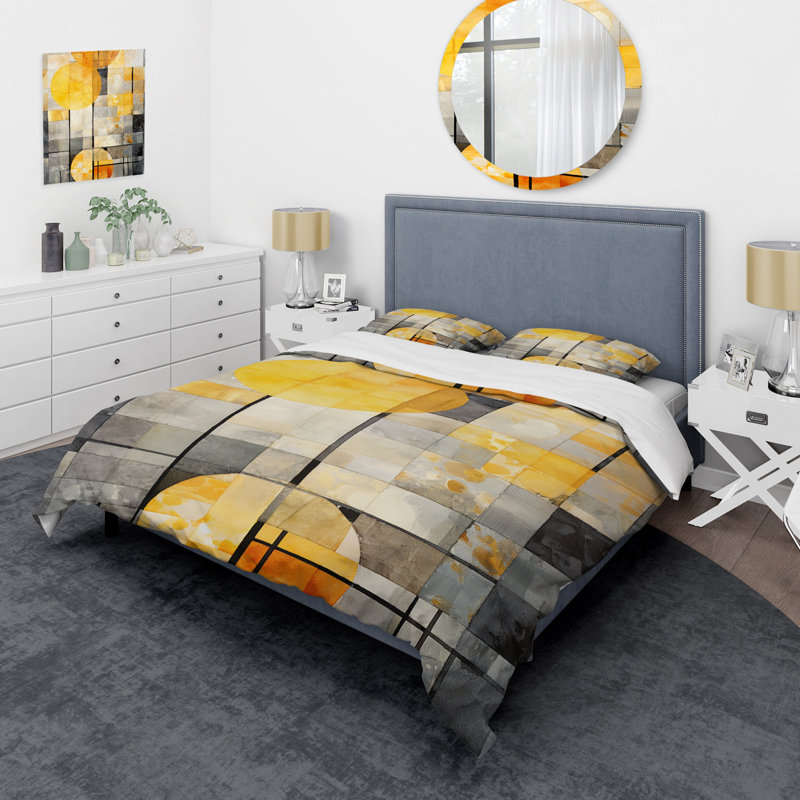 Ensemble de housse de couette jaune avec panneaux solaires jaunes - Collages abstraits, Housse de couette pour grand lit