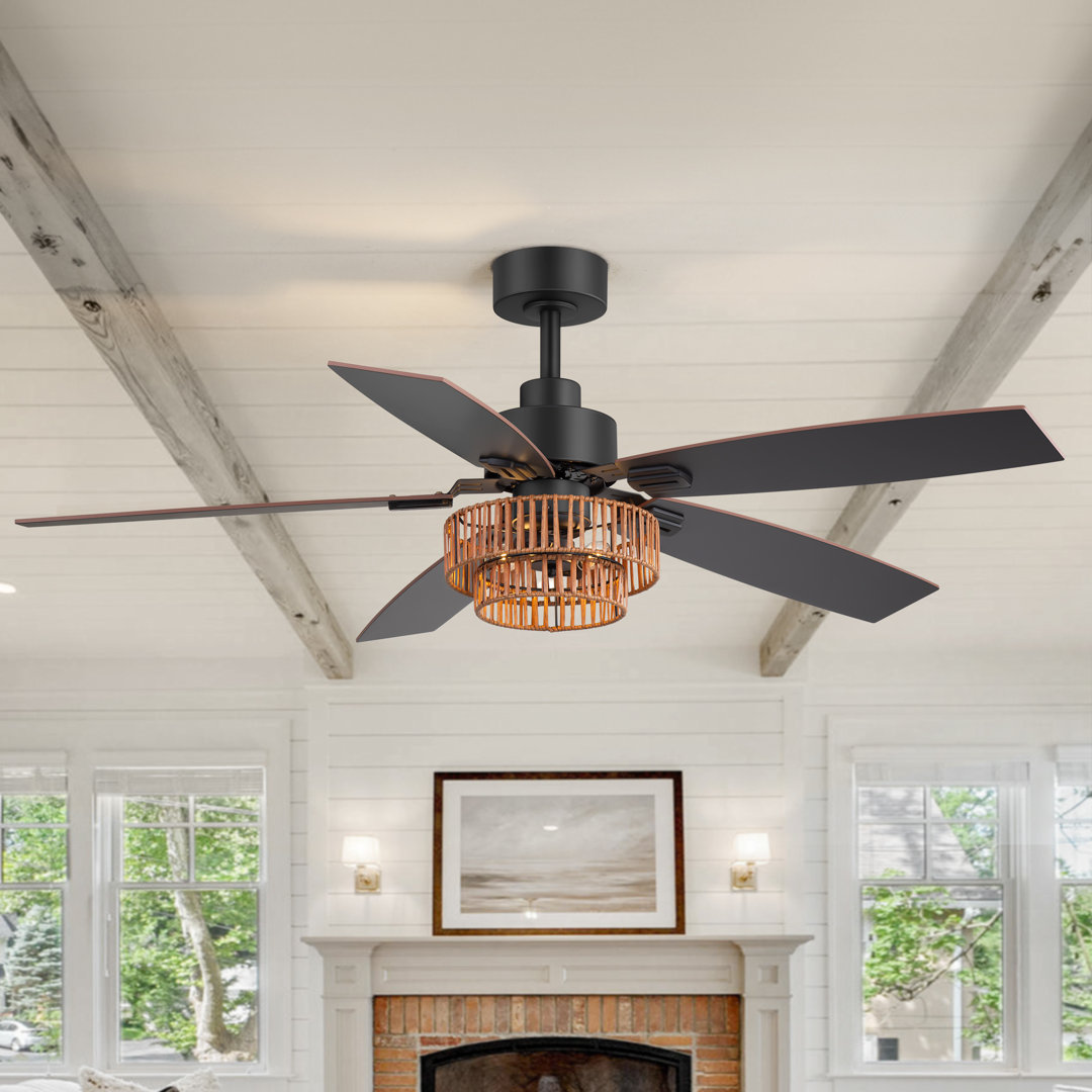 52'' Neal 5 - Blade Standard Ceiling Fan with Remote Control and Light Kit Included 17 Stories