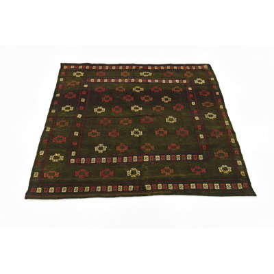 Tapis de zone en laine vert/rouge 4 pi 2 po x 4 pi 5 po one-of-kind-noué la main Earley