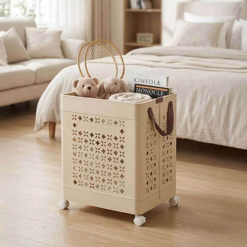 Plastic Laundry Basket, Cream