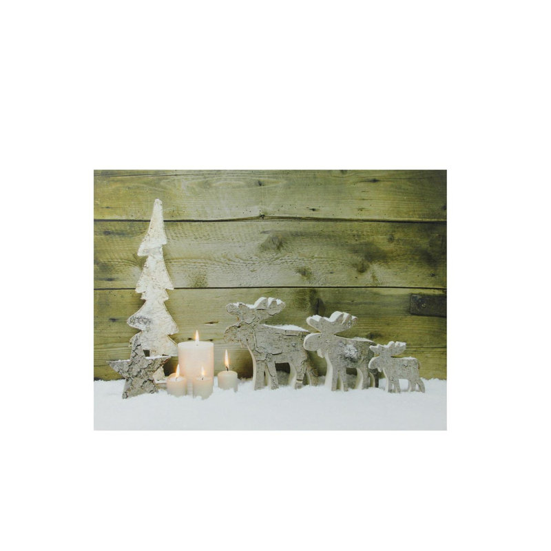 Art mural en toile avec bougies scintillantes à DEL et orignal en bois 12 po x 15,75 po