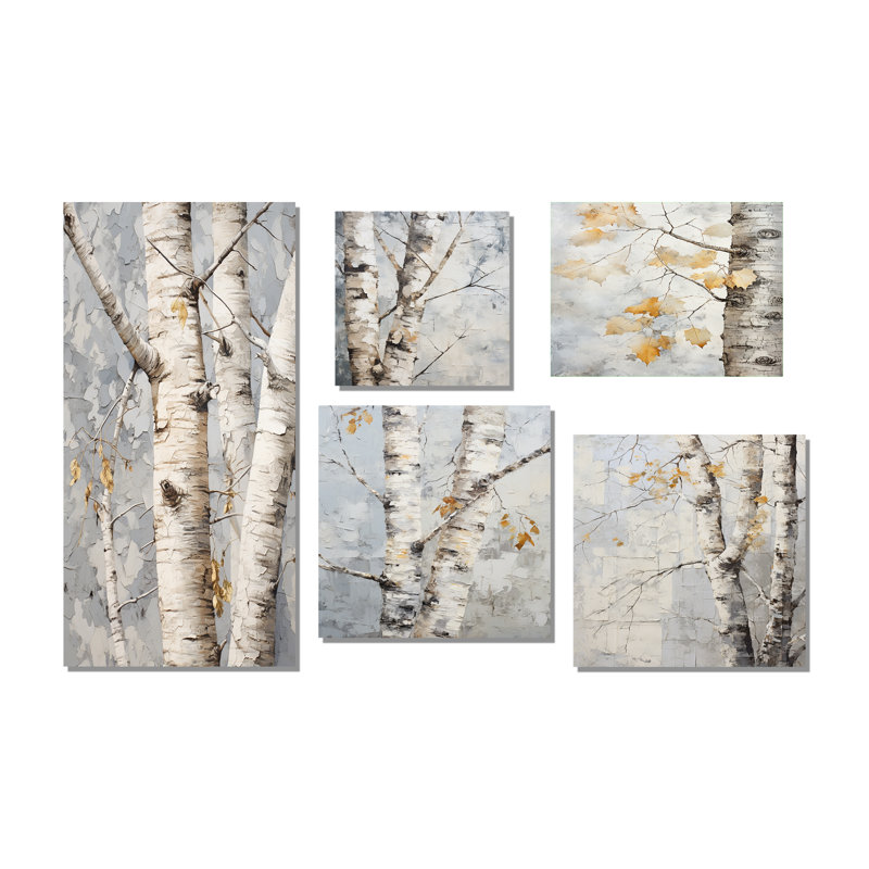 Sycomores gris gris ombre d'arbre I - ensemble de 5 reproductions d'art sycomores, Toile tendue