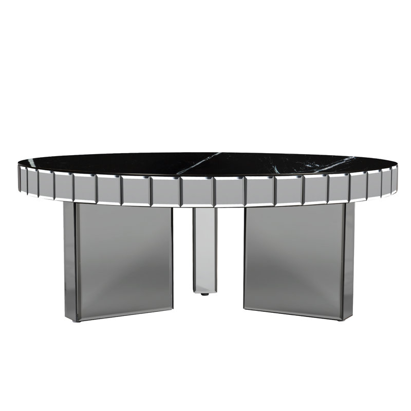 Amla Modern Coffee Table Mirrored Faux-marble Top 90x90cm