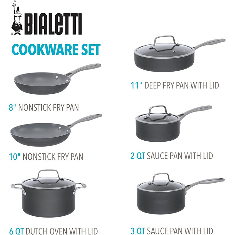 Bialetti Ceramic Pro 10 - Piece Non-Stick Hard-Anodized Aluminum Cookware  Set
