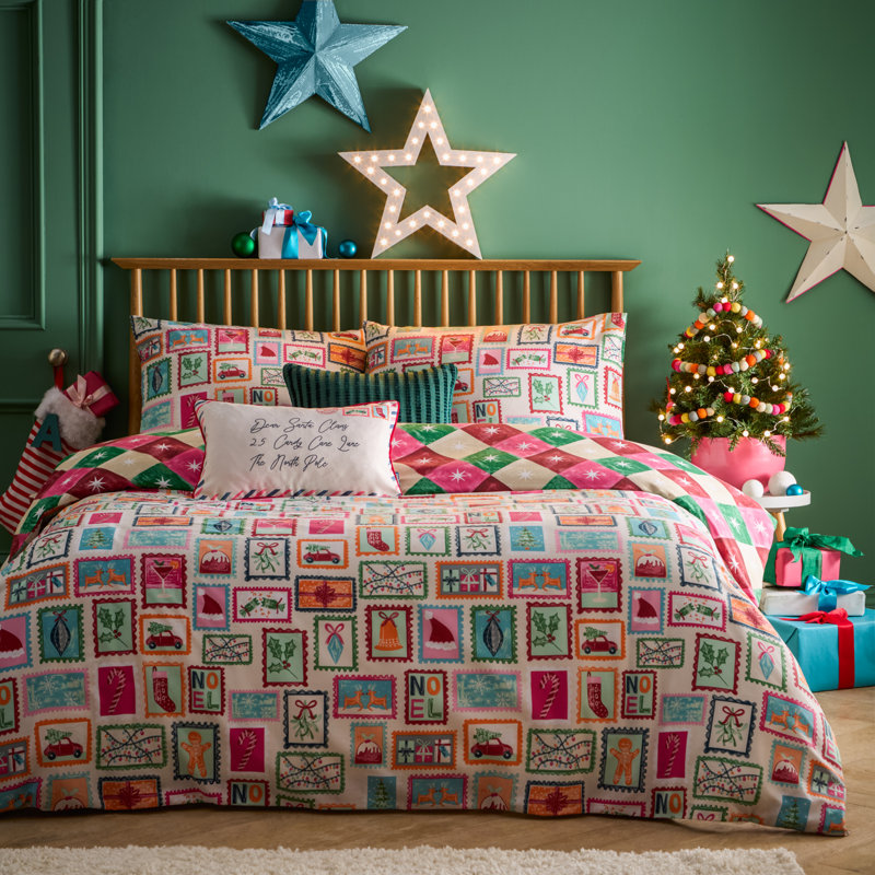Dear Santa Cotton Blend Machine Printed Sheet Set, Single Duvet Cover + 1 Standard Pillowcase