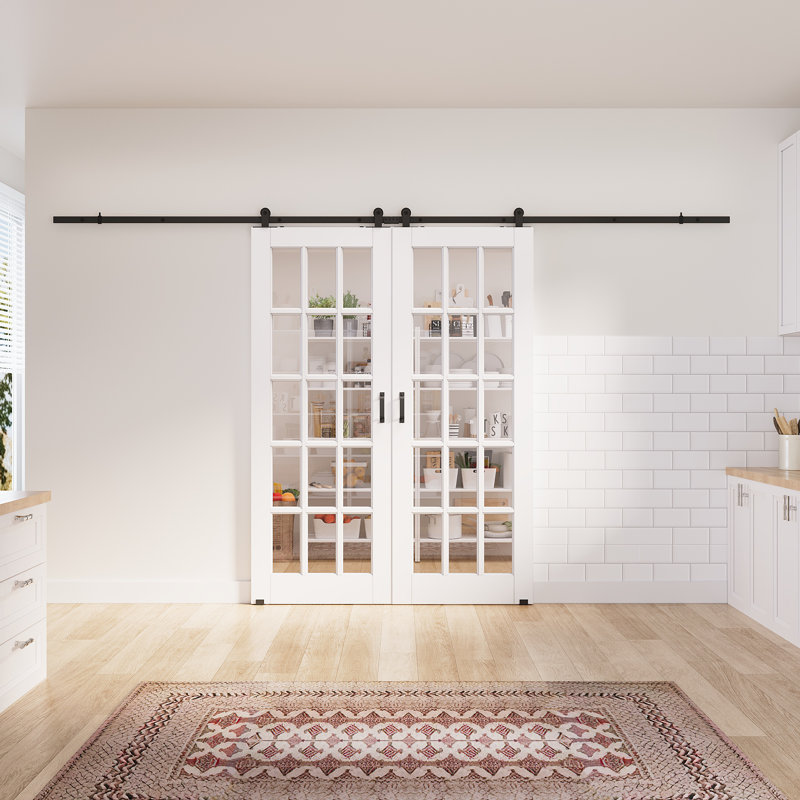 2 x 30 po x 80 po 15 po avec porte en verre blanc préfini avec toute la quincaillerie de porte de grange, 60in.x 80in.