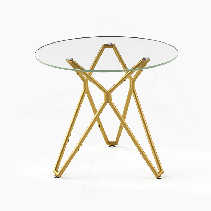 35.4-Inch Round Tempered Glass Dining Table, Suitable For 1-4 People, Space-Saving Small Kitchen Dining Table, Equipped With Sturdy Metal Table Legs, Suitable For Dining Room, Living Room,Gold
