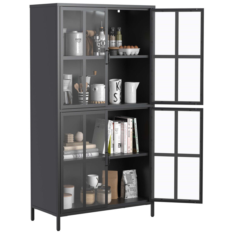 Premium Metal Storage Cabinet With Tempered Glass Doors, Adjustable Shelves, And Safety Features For Home And Office
