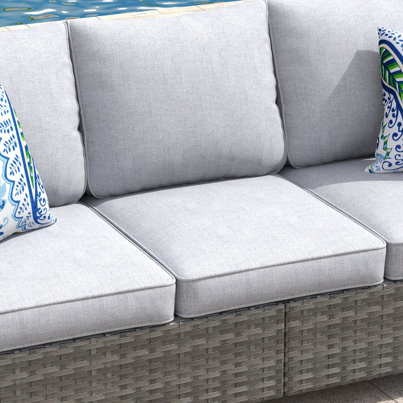 Willesden 7-Person Outdoor Wicker Conversation Set with 3-seat Sofa, Loveseat, Sofa Chairs, and Rattan Fire Pit Table, Gray