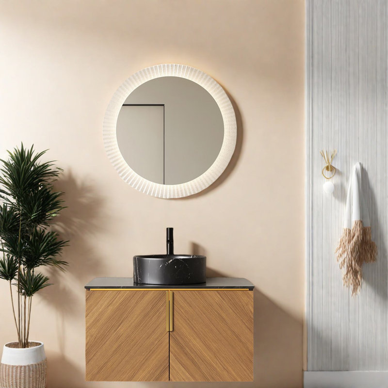 Meuble-lavabo et lavabo modernes peu encombrants, chêne brun et élégance en céramique