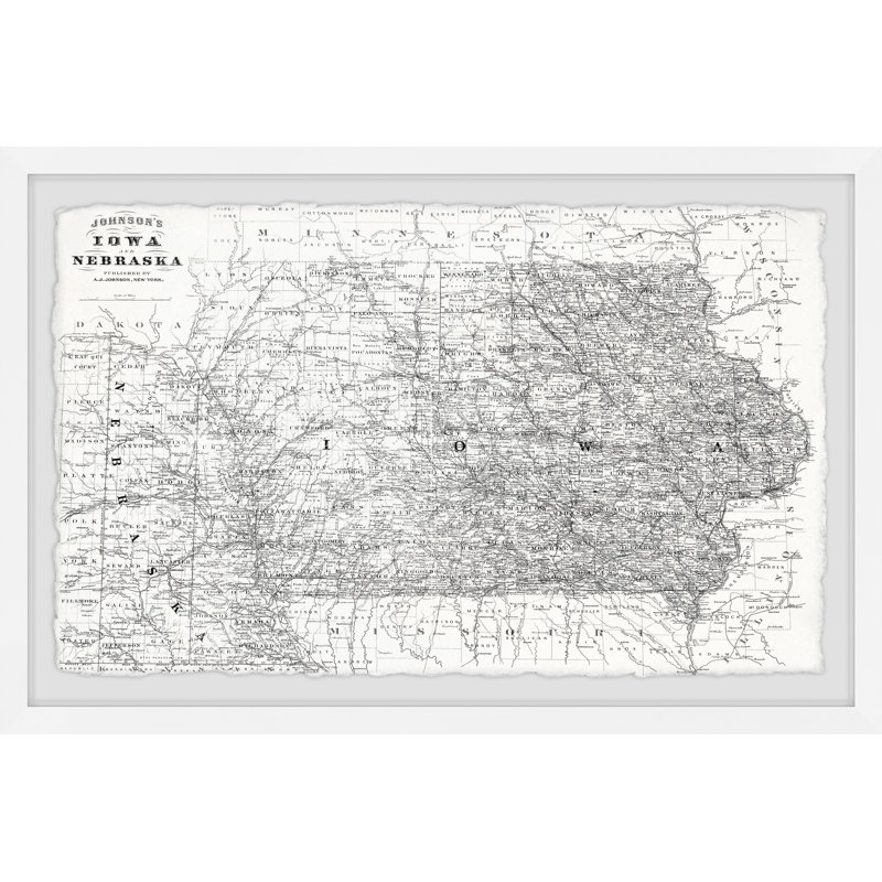 White Iowa - Reproduction d'art graphique sur papier encadré, H 20 po x l 30 po x 1,5 po