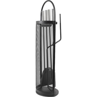 Ensemble d'outils de cheminée noir 4 pièces avec support en filet Roselore