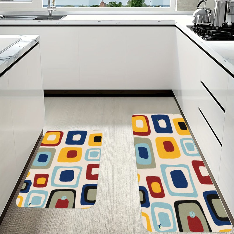 Tapis de cuisine antidérapants carrés rétro 2 pièces