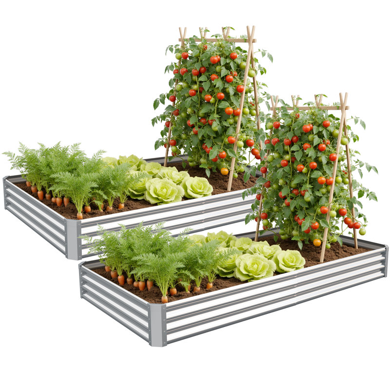 8'x4'x1' Galvanized Metal Raised Garden Bed 2-Pack - Outdoor Planter Box for , 2, 11.2'' H x 95.6'' W x 49.2'' D