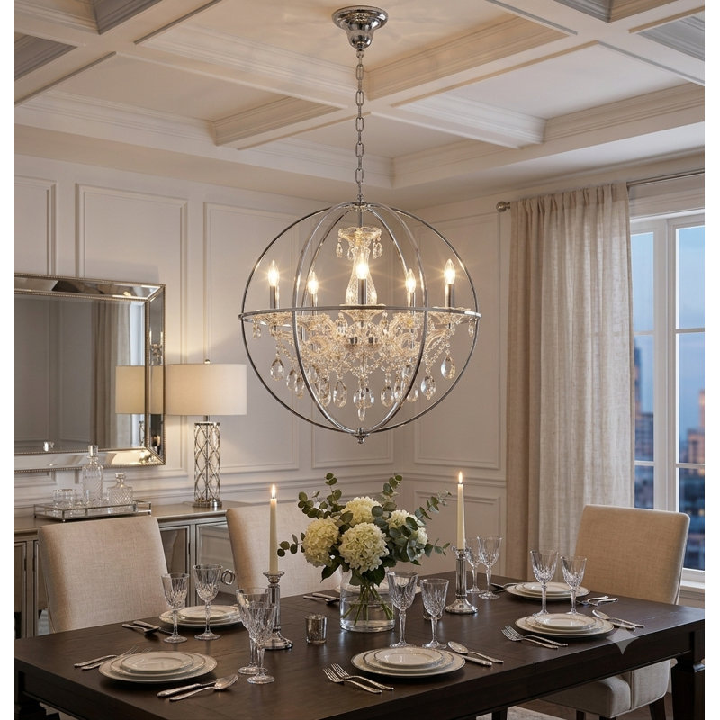 5-Light Chrome Chandelier With Clear Crystals