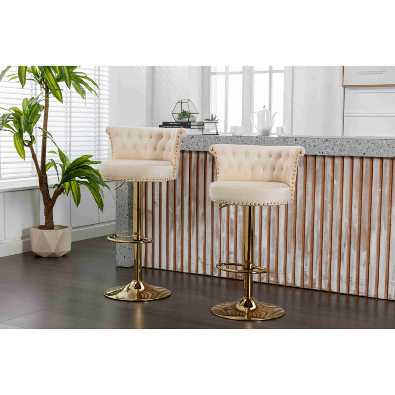 COOLMORE Swivel Bar Stools Set Of 2 Adjustable Counter Height Chairs With Footrest For Kitchen, Dining Room 2PC/SET