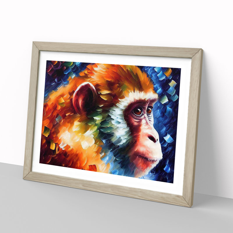 Monkey - Framed Print, 46cm H x 64cm W, Oak Framed