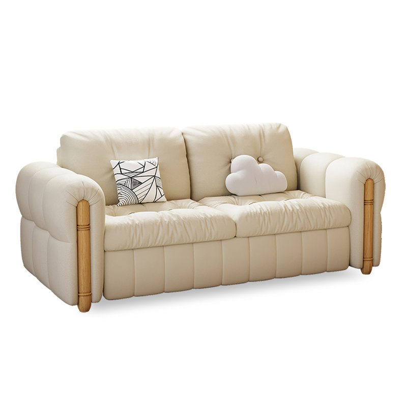 Canapé de salon extensible en cuir crème, 33.5" H x 70.9" W x 32.3" D