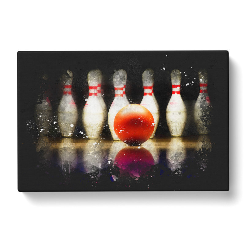 Ten Pin Bowling Paint Splash - Wrapped Canvas Print, 35cm H x 50cm W x 3cm D