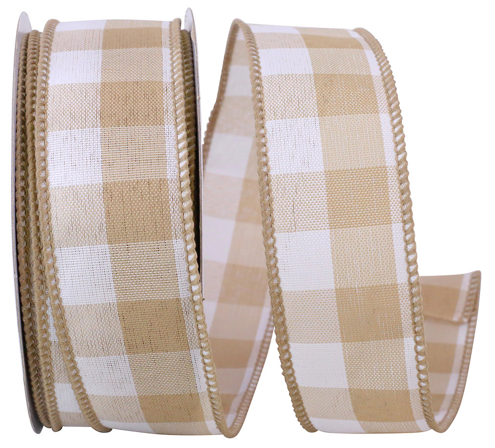 The Holiday Aisle® Beige Gingham Terra Large Wired Edge Ribbon | Wayfair