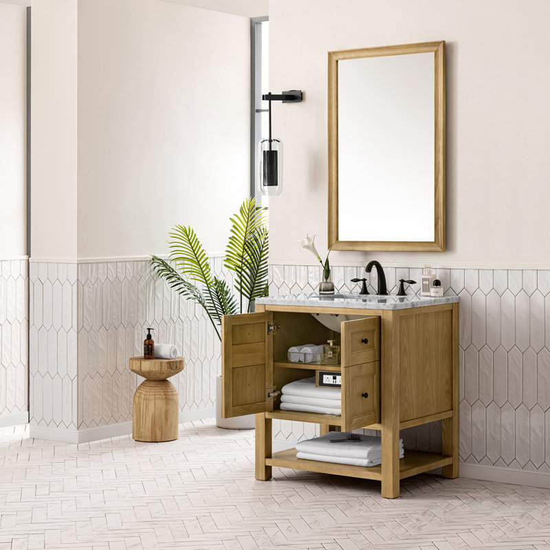Breckenridge 30'' Single Bathroom Vanity with Top, Light Natural Oak, Carrara White, 8" Widespread