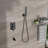 Matte Black Shower Kit With Waterfall Tub Spout Attachment - 12" Square Rainfall Head, Handheld Shower, Valve, Easy Installation & Sanitary Procedures Outfit Hygienic Assurance-121320258
