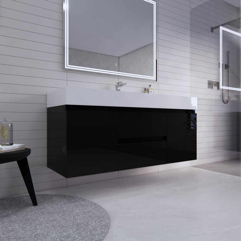 Babajide Bathroom Vanity with Acrylic Top, Glossy Black