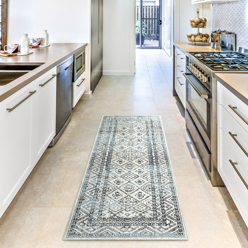 Jahnvi Moroccan Machine Washable Gray Area Rug, Runner 2'2" x 7'2"