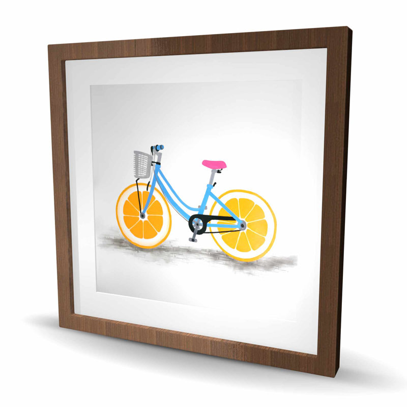Orange Wheel Bike - reproduction encadrée avec passe-partout pour la décoration intérieure