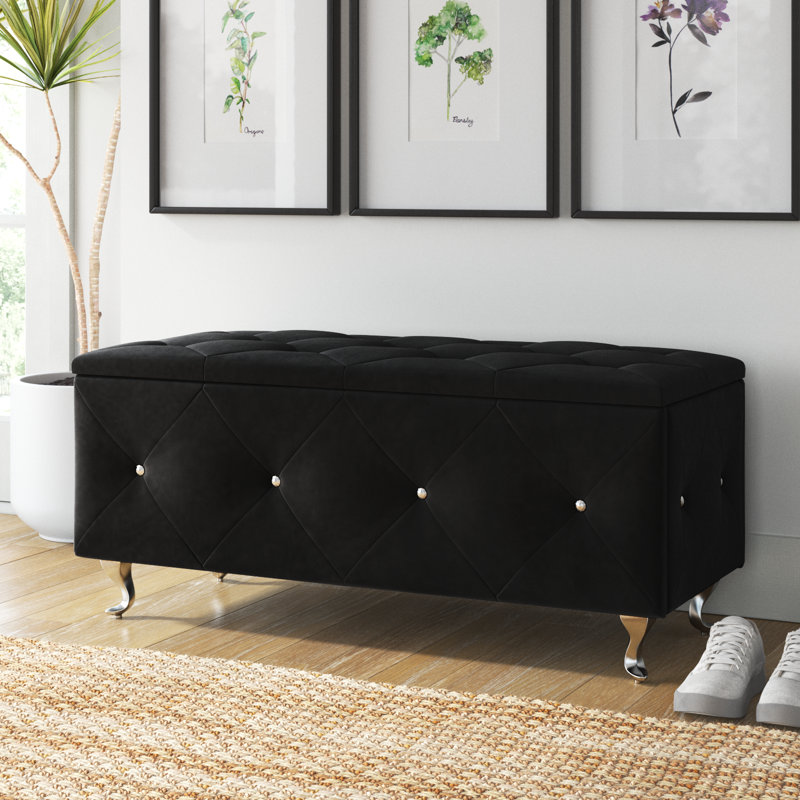 Banc de rangement rembourré Carnes, Noir, H 18,9 po x l 42 po x P 18,3 po