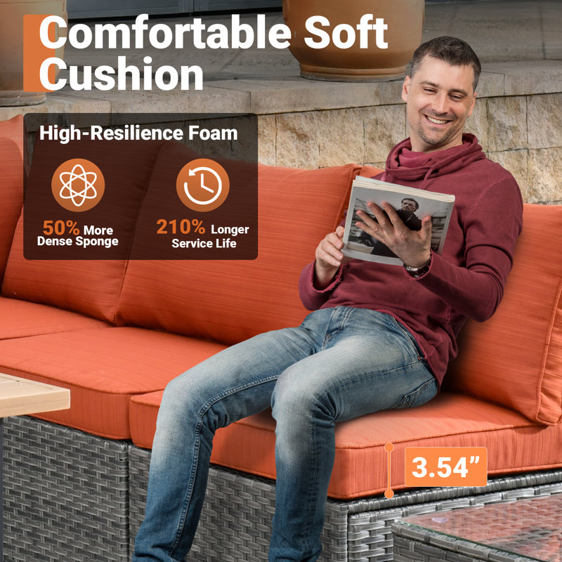 Chappotin 7 - Piece Outdoor Conversation Set,  Wicker Patio Seating Group, All Weather Sectional Sofa Set with Cushions for Garden, Backyard